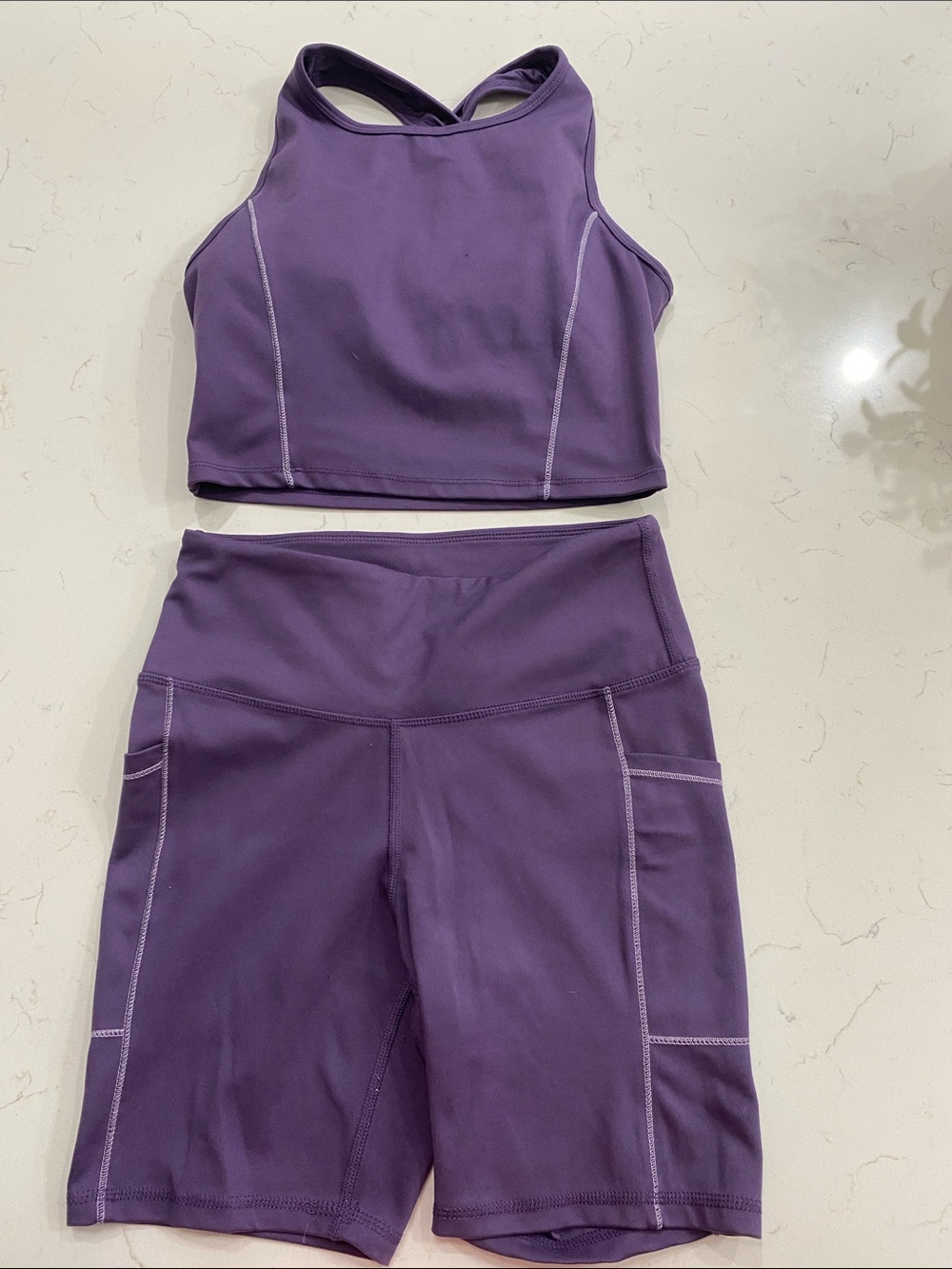 Jessica Simpson Purple Athletic Crop Top & workout Shorts Set
